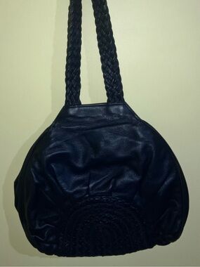 Braccialini vintage Italian leather bag handbag purse blue unique shape braided